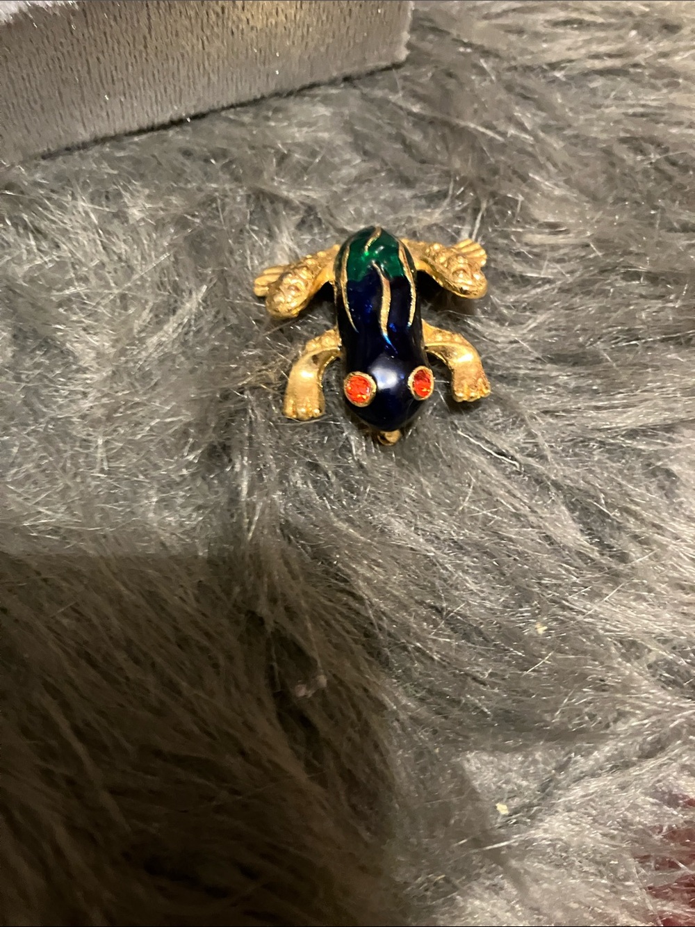 Gold-Tone Enamel Frog Pin Brooch - Blue and Green